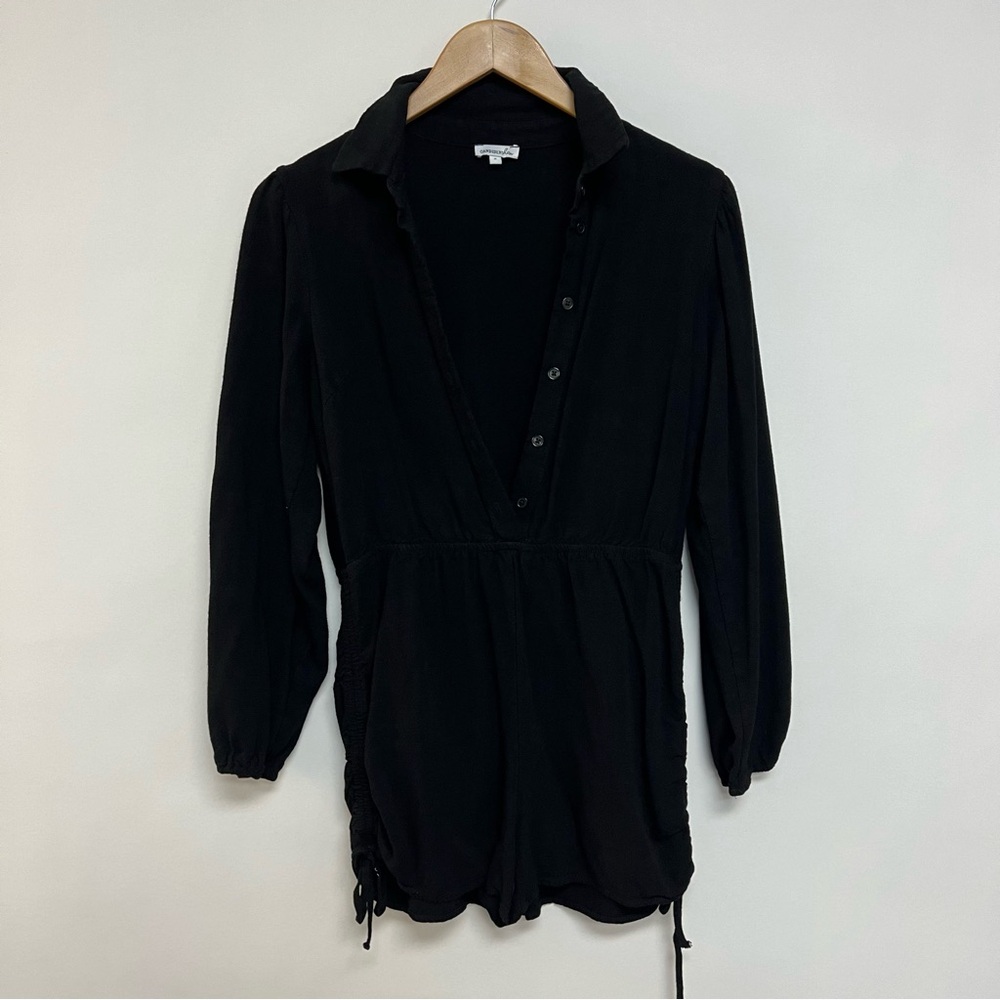 Shop Candidly Chan Black Linen Romper Long Sleeve Button Front Size Medium